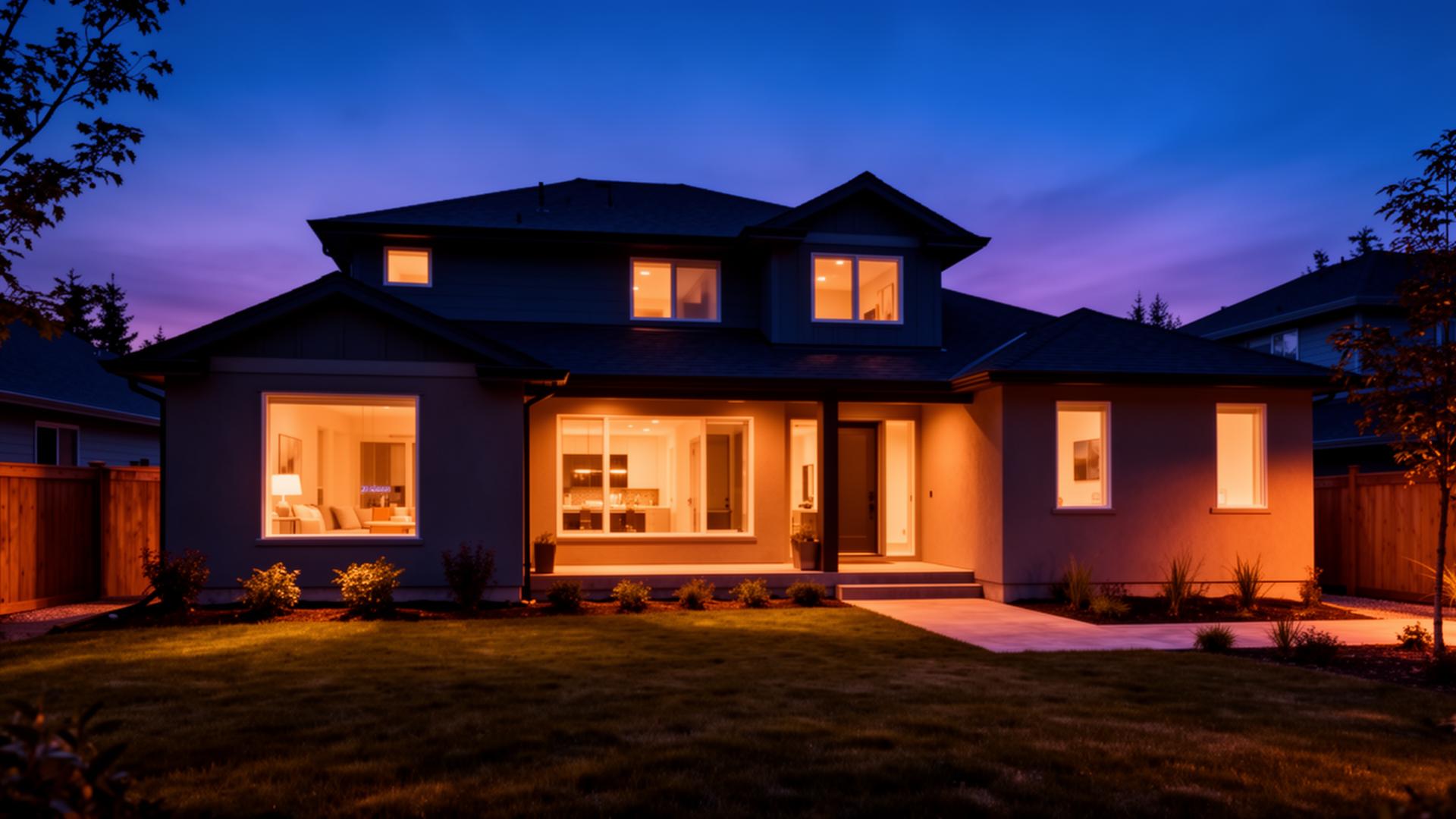 Modern protected home at dusk